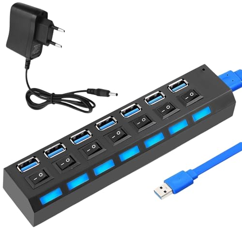7 Ports Daten USB Hub 3.0, Mehrfach USB 3.0 Daten Hub Mit 60cm Erweitert Kabel, USB Hub 3.0 Aktiv Mit Netzteil Ladegerät Adapter – Adapter Für Ps5, Pc, MacBook, USB-Stick 7 Ports Daten USB Hub 3.0, Mehrfach USB 3.0 Daten Hub Mit 60cm Erweitert Kabel, USB Hub 3.0 Aktiv Mit Netzteil Ladegerät Adapter – Adapter Für Ps5, Pc, MacBook, USB-Stick von BAIFULAI