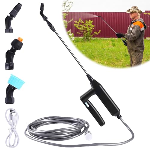 Akku Drucksprüher, 7.4V Elektrischer Pflanzensprüher mit 60cm Teleskopstab, 3 Düsen und 5m Schlauch, Wiederaufladbare gartenspritze, Elektrischer Sprühstab für Bewässern, Düngen von BAIFULAI