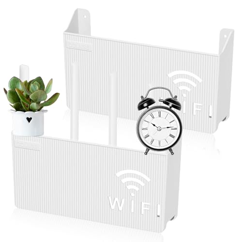 BAIFULAI 2 Stück WLAN-Router Aufbewahrungsbox, WiFi-Rack Regal Wandhalterung, Router Verstecken Regal, Router Schrank Wanddekoration, Multifunktional für Router Kabel Cable Organizer Box (Weiß) von BAIFULAI