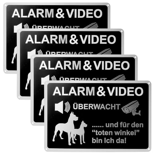 BAIFULAI 4 Stück Aluminium Hundeschild, Selbstklebend, 30x20cm, Schwarz, Funktional Minimalistisch, Warnung, Innen und Außen von BAIFULAI
