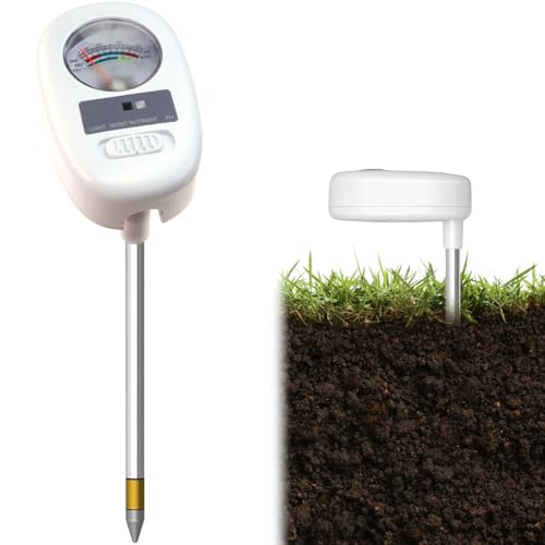 BAIFULAI Boden-PH-Messgerät, 4-in-1 Bodenfeuchtigkeitsmesser Licht-Feuchtigkeits-Nährstofftester Pflanzenwasserzähler Blumenerde-Säuremessgerät für Pflanzen Gartenarbeit von BAIFULAI