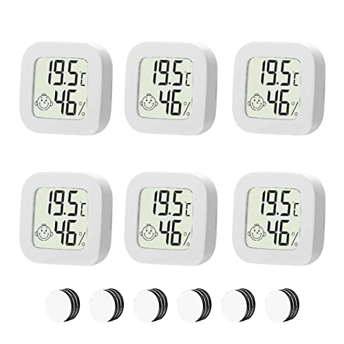 BAIFULAI Digitales Thermometer & Hygrometer, 6 Stück Mini LCD Thermometer Innen, Luftfeuchtigkeitsmesser Tragbares zum Senkrecht oder Hängend, Raumthermometer mit Hohen Genauigkeit für Heim Büro, Weiß von BAIFULAI