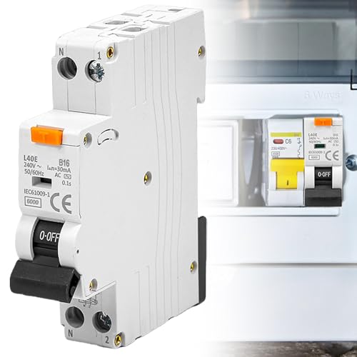BAIFULAI FI-Schutzschalter, B16 1P+N 6kA FI/LS-Schalter 230V 30mA Sicherungsautomat 2 polig Fehlerstromschutzschalter FI-Schalter mit RCBO Typ A Kurve B DIN-Schienen-Montage von BAIFULAI