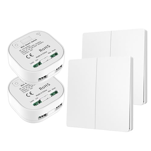 BAIFULAI Funk Lichtschalter 2-teiliges Set 230V 16A, WiFi+RF433 Funkschalter Batterielose, WiFi Smart Switch, Fernbedienungsschalter, Funk Schalter für licht steuerung Heimbeleuchtungskörper von BAIFULAI