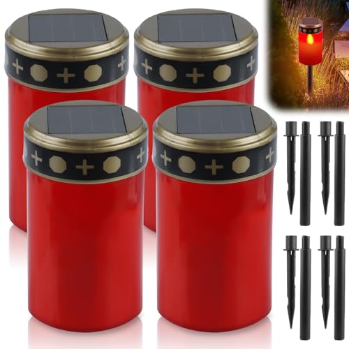 BAIFULAI Grabkerze, 4er Set Solar LED Grablicht Solar-LED-Grablichter mit Erdspieß Grablichter für Den Außenbereich für Grabdeko Erinnerung Andenken Rot BAIFULAI Grabkerze, 4er Set Solar LED Grablicht Solar-LED-Grablichter mit Erdspieß Grablichter für Den Außenbereich für Grabdeko Erinnerung Andenken Rot von BAIFULAI