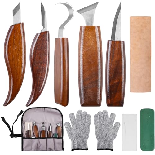 BAIFULAI Holz-Schnitzwerkzeug Set, 11 Teiliges Schnitzmesser mit Tasche für Holz Schnitzset Professional Holzschnitzerei Messer Werkzeuge DIY Wood Carving Knife für Anfänger Profis Erwachsene Kinder von BAIFULAI