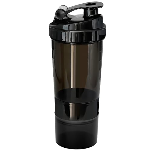 BAIFULAI Protein Shaker mit Pulverfach und 3er Tablettenorganizer, 500ml Shaker Proteinshake, Eiweiß Shaker, auslaufsicher, BPA frei, Shake Becher, Proteinshaker für Fitness Proteinshake, Schwarz BAIFULAI Protein Shaker mit Pulverfach und 3er Tablettenorganizer, 500ml Shaker Proteinshake, Eiweiß Shaker, auslaufsicher, BPA frei, Shake Becher, Proteinshaker für Fitness Proteinshake, Schwarz von BAIFULAI