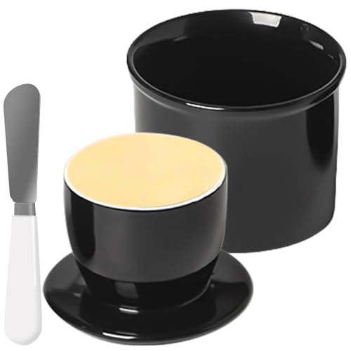 Französische Butterdose mit Buttermesser, Butterglocke mit Deckel, Butter Dose mit Buttermesser Klein, Keramik Butterbox für Frische und Streichfähige Butter Schwarz von BAIFULAI