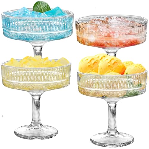 Champagner Gläser 4er Set, 101-200ml Gerippte Champagner Schalen, Cocktailgläser aus Glas, Espresso Martini Gläser für Festliche Anlässe und Partyabende, Kristall Rotweingläser und Weißweingläser von BAIFULAI