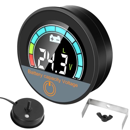 DC8-100V Voltmeter auto, Led Digital Display Spannungsmessgerät Mit Unterspannungsalarm, Wasserdichtes Batterie Messgerät, Rundes Auto Voltmeter Messgerät für Golfwagen, Autos, Marine, Motorrad, Lkw von BAIFULAI
