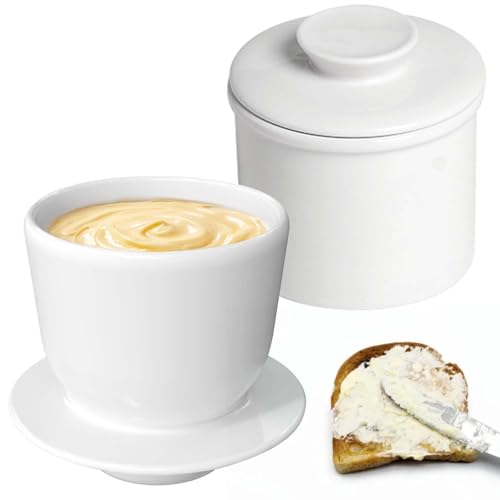 Französische Butterdose, Keramik Butterdose mit Rund Deckel, Butterdose Wassergekühlt mit Wasserlinie, Butter Glocke, Keramische Butterglocke für Streichfähige Butter Weiß Französische Butterdose, Keramik Butterdose mit Rund Deckel, Butterdose Wassergekühlt mit Wasserlinie, Butter Glocke, Keramische Butterglocke für Streichfähige Butter Weiß von BAIFULAI