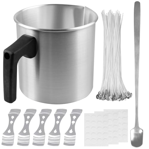 Kerzen Selber Machen Set, Kerzen Gießen Set, 1.2L Kerzenherstellung Topf mit Hitzebeständigem Griff, 1 quadratischer Löffel, 5 Halter mit 3 Löchern, 60 Kerzendochte, 60 Blatt weiße Klebepunkte Kerzen Selber Machen Set, Kerzen Gießen Set, 1.2L Kerzenherstellung Topf mit Hitzebeständigem Griff, 1 quadratischer Löffel, 5 Halter mit 3 Löchern, 60 Kerzendochte, 60 Blatt weiße Klebepunkte von BAIFULAI