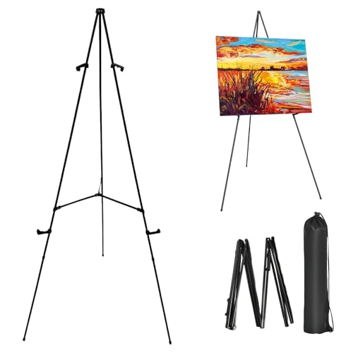 Metall Staffelei, 1Pack Tragbar Faltbar Staffelei Tisch, 169cm Verstellbares Schwarze Erweiterte Version Leinwand Ständer, Staffeleien für Hochzeitsschild, Kunstdisplays, Skizzieren, Poster von BAIFULAI