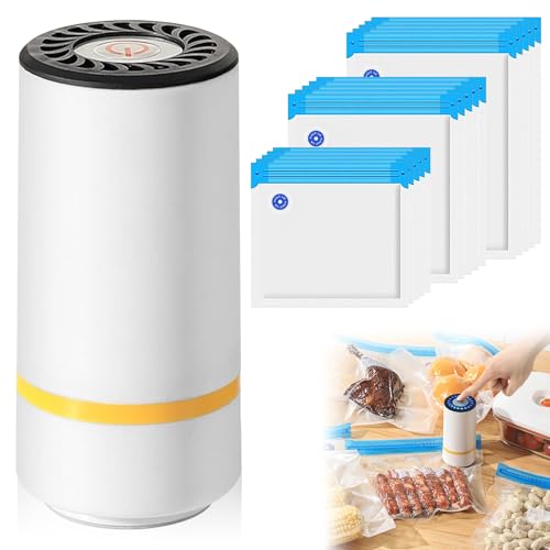 BAIFULAI Vakuumiergerät mit 15 Vakuumbeuteln, Tragbarer Mini Handvakuumierer für den Haushalt, 3 Größen, USB wiederaufladbar, Kunststoff, Weiß, Manuell, 5 volts von BAIFULAI