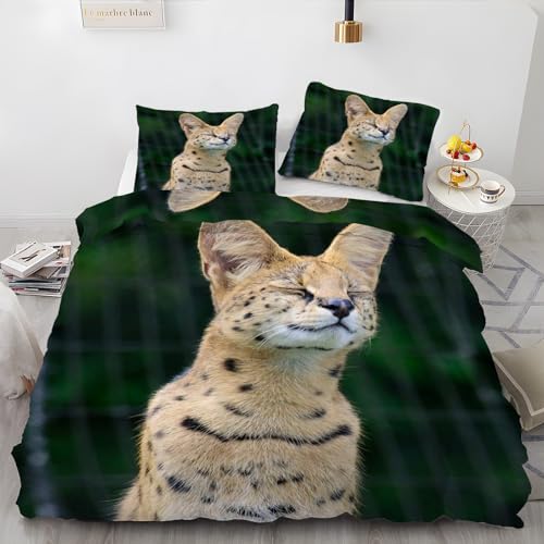 BAIL Bettbezüge 135x200 Serval Katze Bettwaesche Wilde Tiere Bettbezug Mikrofaser 3teilig Bettwäsche Weich Atmungsaktiv und 2 Kissenbezüge 80x80 cm mit Reißverschluss von BAIL