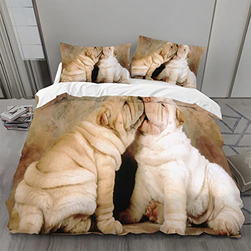 BAIL Bettbezüge 135x200 Shar Pei, Bettwaesche Hellgelb, Bettbezug Mikrofaser 3teilig, Bettwäsche Weich Atmungsaktiv und 2 Kissenbezüge 80x80 cm, mit Reißverschluss von BAIL