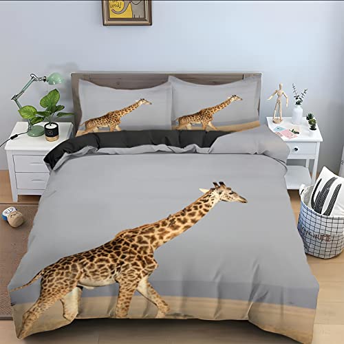 BAIL Bettwäsche 155x200 graue Giraffe Bettwäsche 3D Drucken Luftdurchlässiger Mikrofaser Bettbezug und 2 Kissenbezug 80x80cm Geeignet für Erwachsene und Kinder von BAIL