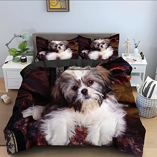 BAIL Bettwäsche 155x200 roter Shih tzu Bettwäsche 3D Drucken Luftdurchlässiger Mikrofaser Bettbezug und 2 Kissenbezug 80x80cm Geeignet für Erwachsene und Kinder von BAIL