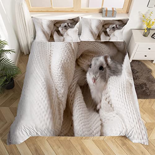 Bettwäsche 135x200 WeißEr Hamster Bettwäsche-Sets 3D Drucken Luftdurchlässiger Bettbezug + 2 Kissenbezug 80x80 cm mit Reißverschluss Geeignet für Kinder, Baby von BAIL