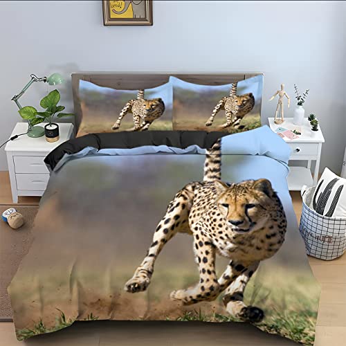 Winter Bettwäsche 135x200 Grauer Gepard Bettwäsche-Sets 3D Drucken Luftdurchlässiger Bettbezug + 2 Kissenbezug 80x80 cm mit Reißverschluss Geeignet für Kinder, Baby von BAIL