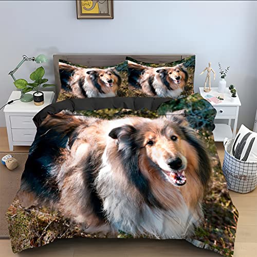 Winter Bettwäsche 135x200 schwarzer großer Hund Bettwäsche-Sets 3D Drucken Luftdurchlässiger Bettbezug + 2 Kissenbezug 80x80 cm mit Reißverschluss Geeignet für Kinder, Baby von BAIL