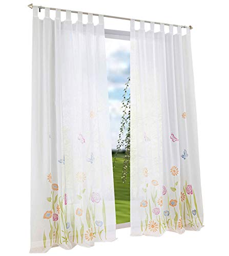 BAILEY JO 1er-Pack Gardine Schlaufen Floral Gardinen Mit Blumen Schmetterling Transparent Voile Vorhang (BxH 150x145cm, grün) von BAILEY JO