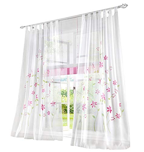 BAILEY JO 1er-Pack Gardine Schlaufen Gardinen Mit Blumen Voile Lichtdurchlässig Vorhang (BxH 150x175cm, pink) von BAILEY JO