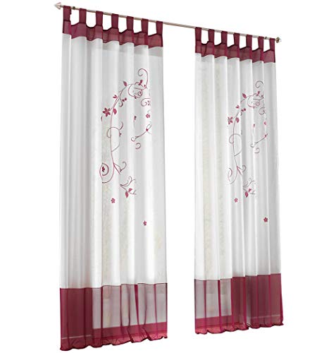 BAILEY JO 1er-Pack Gardine Schlaufen Gardinen mit Blumen Bestickt Transparent Voile Vorhang (BxH 140x225cm, Beere) von BAILEY JO