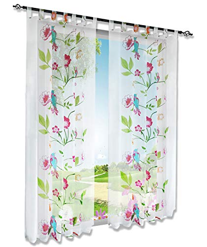 BAILEY JO 1er-Pack Gardinen mit Frisch Vögel und Blumen Design Vorhang Transparent Voile Vorhänge von BAILEY JO