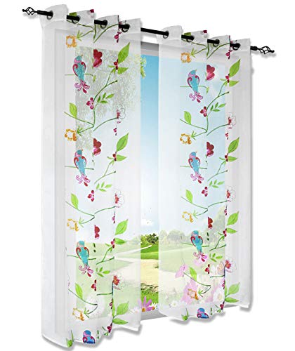 BAILEY JO 1er-Pack Gardinen mit Frisch Vögel und Blumen Design Vorhang Transparent Voile Vorhänge von BAILEY JO