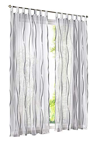 BAILEY JO 1er-Pack Gardinen mit Wellen Druck Design Vorhang Transparent Voile Vorhänge (BxH 140x145cm, grau mit schlaufen) von BAILEY JO