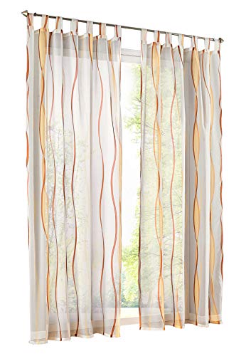 BAILEY JO 1er-Pack Gardinen mit Wellen Druck Design Vorhang Transparent Voile Vorhänge (BxH 140x175cm, orange mit schlaufen) von BAILEY JO