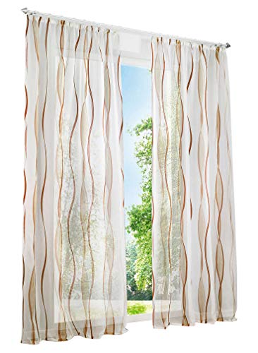 BAILEY JO 1er-Pack Gardinen mit Wellen Druck Design Vorhang Transparent Voile Vorhänge (BxH 140x175cm, Sand mit kräuselband) von BAILEY JO