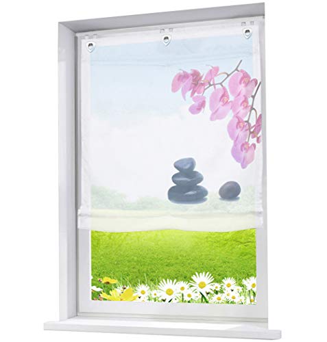 1er-Pack Ösenrollo mit U-Haken Floral Raffrollo Transparent Voile Vorhang (BxH 100x140cm, Blumen) von BAILEY JO
