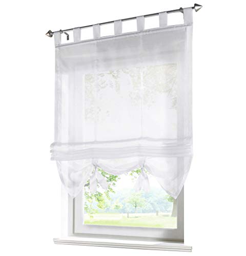 1er-Pack Raffrollo Voile Transparent Gardinen mit Schlaufen Vorhänge Vorhang (BxH 60x155cm, Weiß) von BAILEY JO