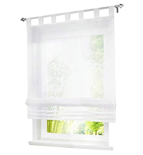 1er-Pack Raffrollo mit Schlaufen Gardinen Voile Transparent Vorhang (BxH 100x155cm, weiß) von BAILEY JO