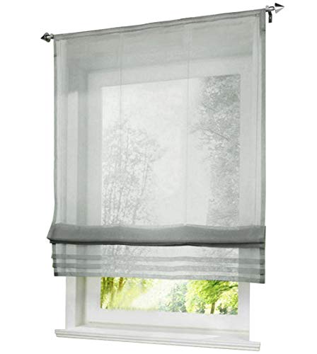 1er-Pack Raffrollo mit Tunnelzug Gardinen Transparent Voile Vorhang (BxH 100x155cm, hell grau) von BAILEY JO