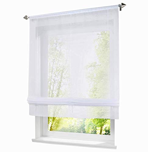 1er-Pack Raffrollo mit Tunnelzug Voile Transparent Raffgardinen Vorhang (BxH 60x155cm, Weiß) von BAILEY JO