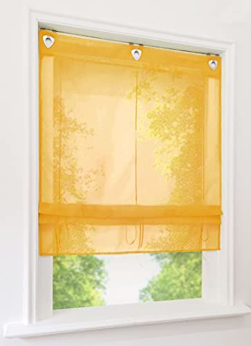 1er-Pack Raffrollo mit U-Haken Weiß Transparent Voile Ösenrollo Vorhang (BxH 100x130cm, Gelb) von BAILEY JO