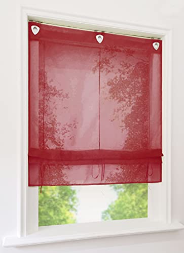 1er-Pack Raffrollo mit U-Haken Weiß Transparent Voile Ösenrollo Vorhang (BxH 100x130cm, Weinrot) von BAILEY JO