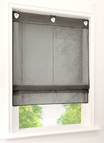 1er-Pack Raffrollo mit U-Haken Weiß Transparent Voile Ösenrollo Vorhang (BxH 60x130cm, Dunkel Grau) von BAILEY JO