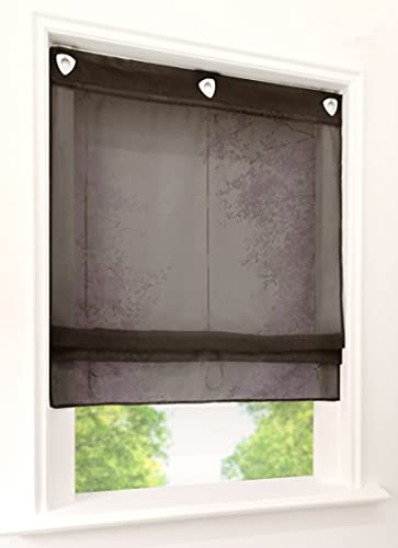 1er-Pack Raffrollo mit U-Haken Weiß Transparent Voile Ösenrollo Vorhang (BxH 60x130cm, Kaffeebraun) von BAILEY JO