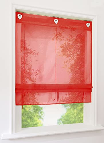 1er-Pack Raffrollo mit U-Haken Weiß Transparent Voile Ösenrollo Vorhang (BxH 60x130cm, Rot) von BAILEY JO