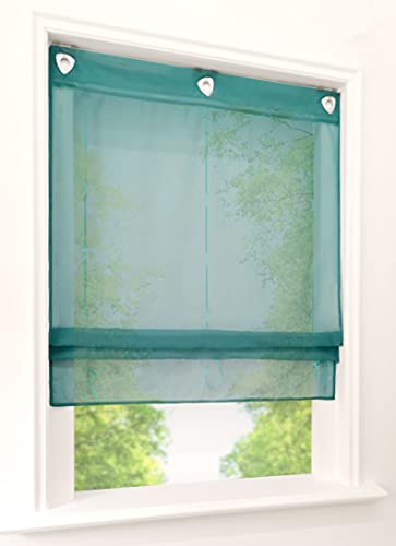 1er-Pack Raffrollo mit U-Haken Weiß Transparent Voile Ösenrollo Vorhang (BxH 80x130cm, Blau) von BAILEY JO