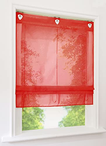 1er-Pack Raffrollo mit U-Haken Weiß Transparent Voile Ösenrollo Vorhang (BxH 80x130cm, Rot) von BAILEY JO