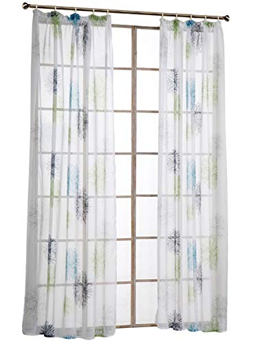 1er-Pack Transparent Gardine mit Luftig Druck Design Vorhang Voile Vorhänge (BxH 140x245cm, Blau/Grün mit Kräuselband) von BAILEY JO