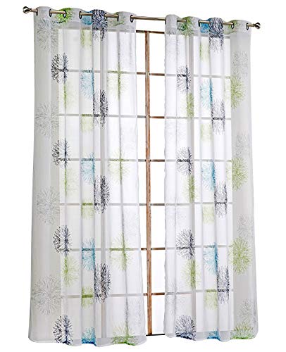 1er-Pack Transparent Gardine mit Luftig Druck Design Vorhang Voile Vorhänge (BxH 140x245cm, Blau/Grün mit Ösen) von BAILEY JO