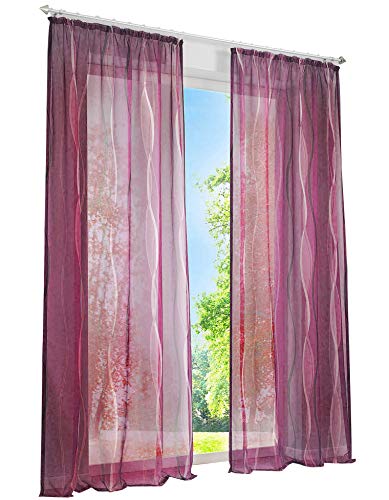 BAILEY JO 1er-Pack Voile Gardinen mit Wellenförmig Druck Design Vorhang Lichtdurchlässig Vorhänge (BxH 140x145cm, Violett mit Kräuselband) von BAILEY JO