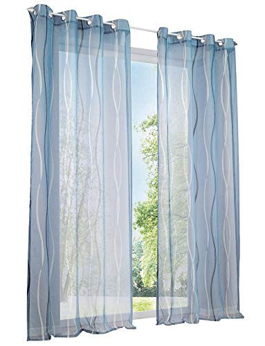 1er-Pack Voile Gardinen mit Wellenförmig Druck Design Vorhang Lichtdurchlässig Vorhänge (BxH 140x225cm, Blau mit Ösen) von BAILEY JO
