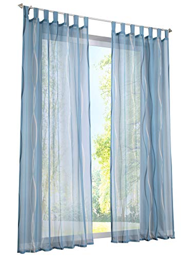 1er-Pack Voile Gardinen mit Wellenförmig Druck Design Vorhang Lichtdurchlässig Vorhänge (BxH 140x225cm, Blau mit Schlaufen) von BAILEY JO